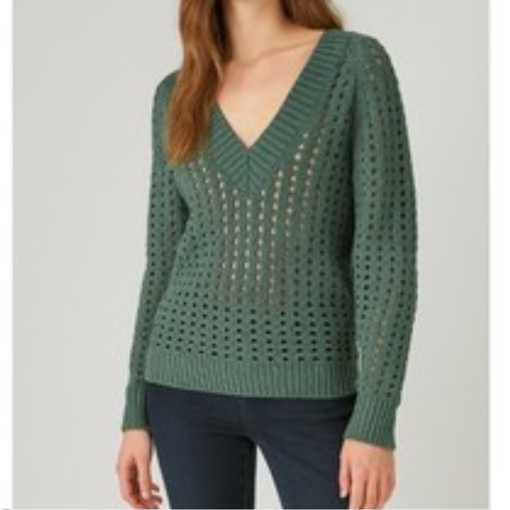 Alp N Rock Kinna Open‎ Knit Sweater Womens XS Eucalyptus V Neck Organic Cotton